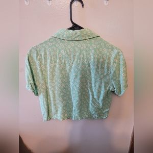 Green Floral Cropped Shirt